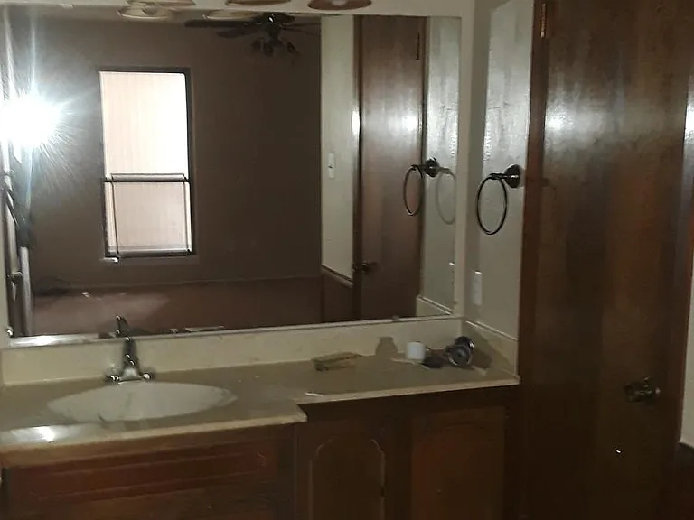 Master bedroom with built in vanity area