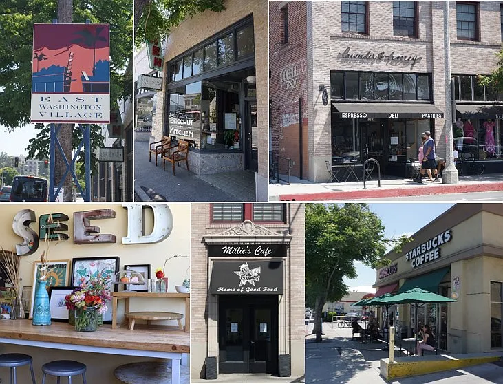 Local Walkable Destinations along vibrant Washington Blvd., including coffeehouses, breakfast, restaurants