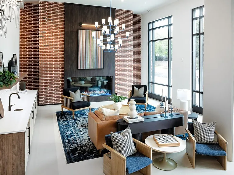 Lobby lounge with fireplace