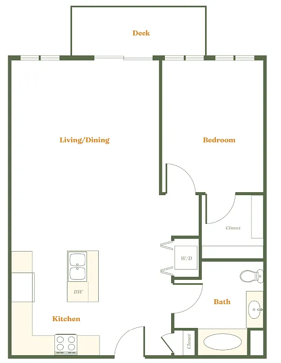 Floor plan 1 Bedroom 1 Bath (F)