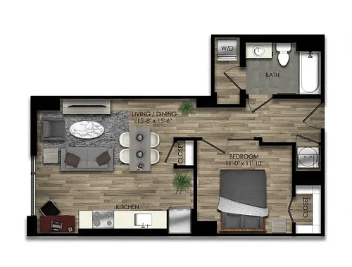 Floor plan 1 Bed/1 Bath JR-21W