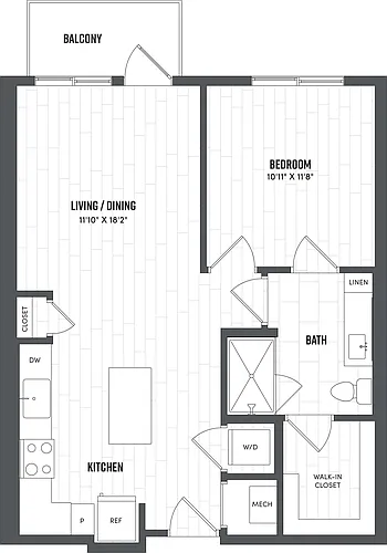 Floor plan 1 Bed/1 Bath-A3A