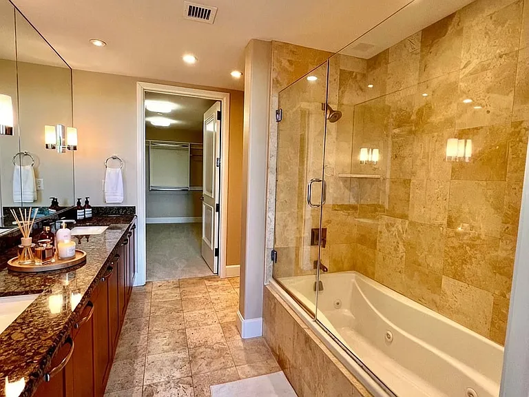 Virtually staged master bathroom
