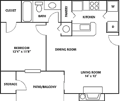 Floor plan 1 Bed 1 Bath Large