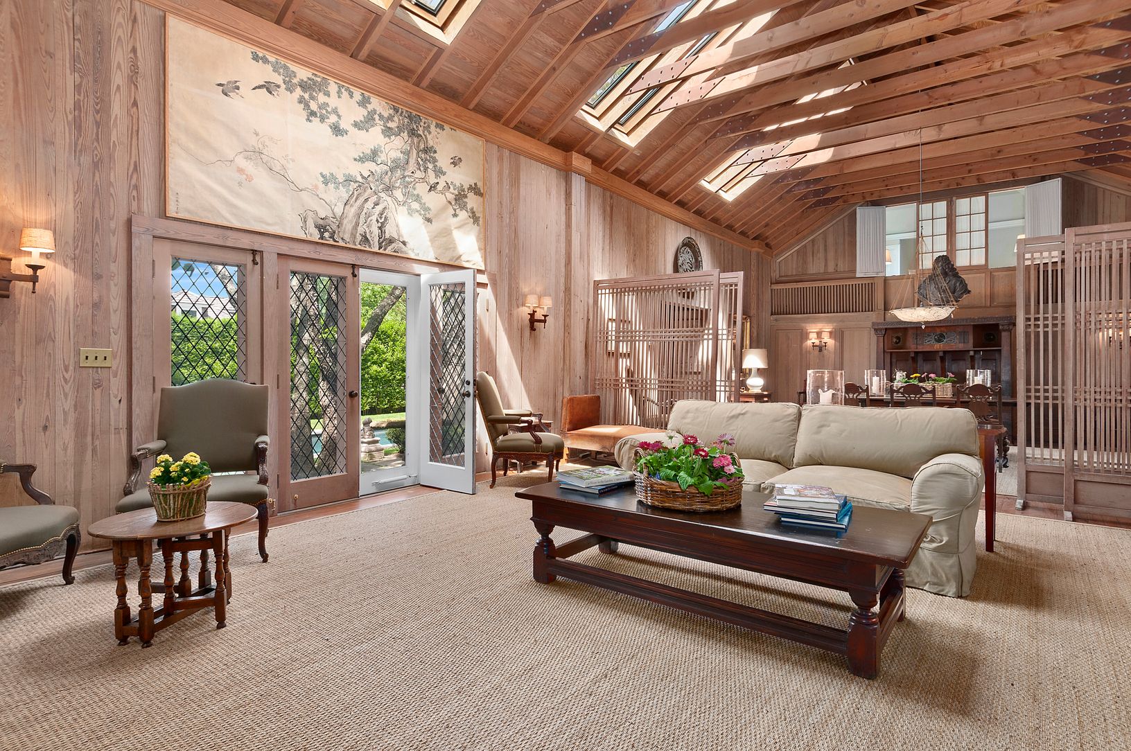  Great Room with Soaring Double-Height Beamed Ceiling