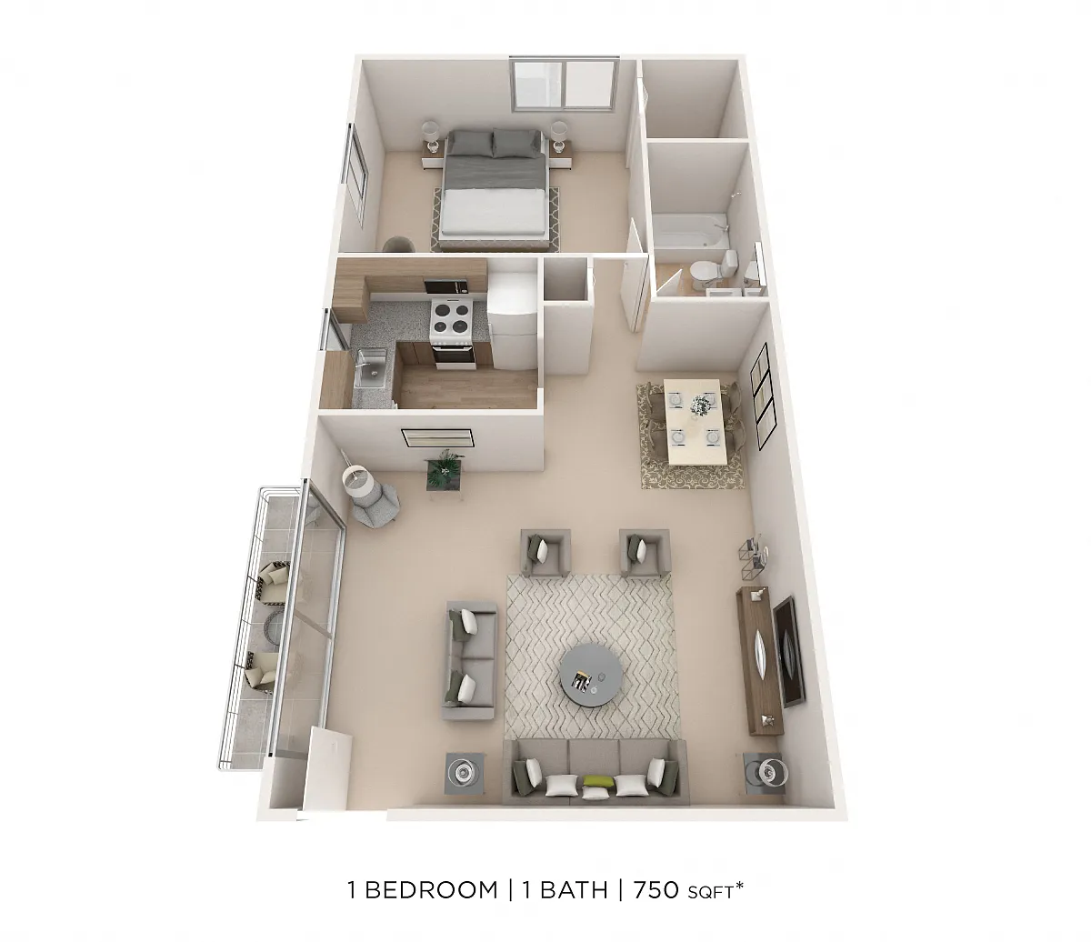Floor plan One Bedroom - 750 sqft