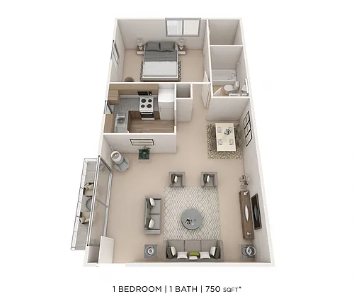 Floor plan One Bedroom - 750 sqft