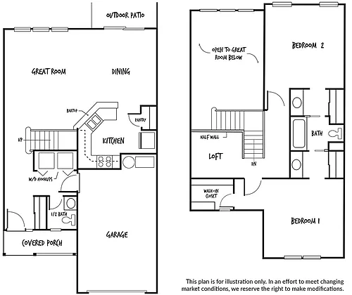 Floor plan 2 Bedroom 2 and a half Bath Upgrade