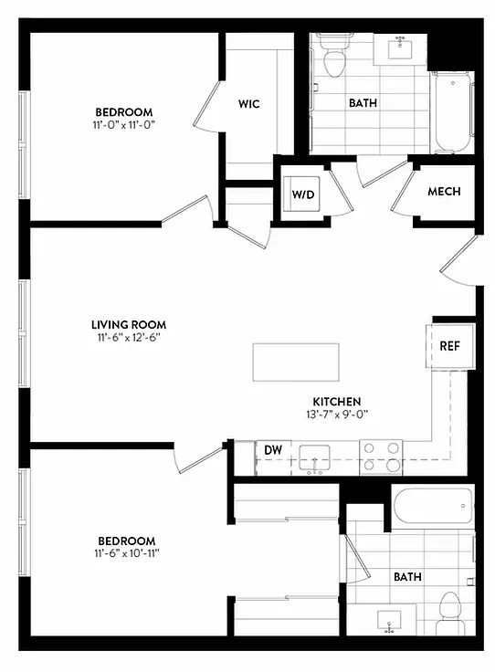Floor plan Accessible 2 Bedroom 2 Bath