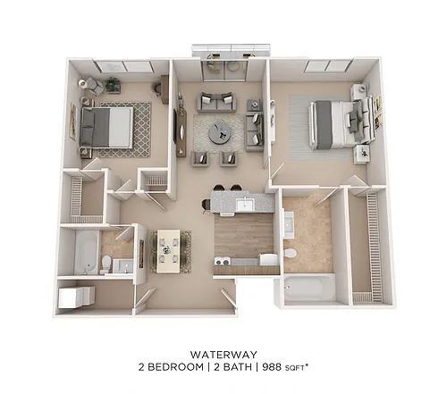 Floor plan Two Bedroom 2 Bath - 988 sqft