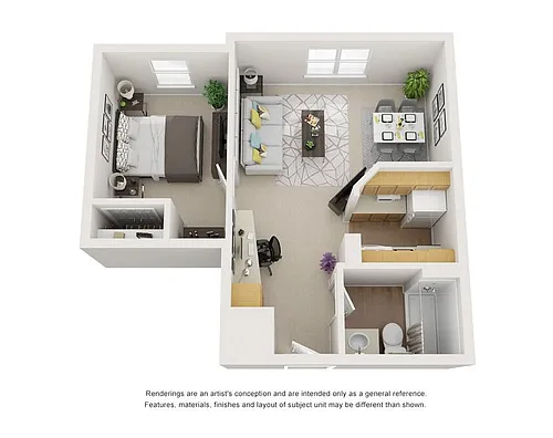 Floor plan Furnished One Bedroom Short Term 1 to 7 Months
