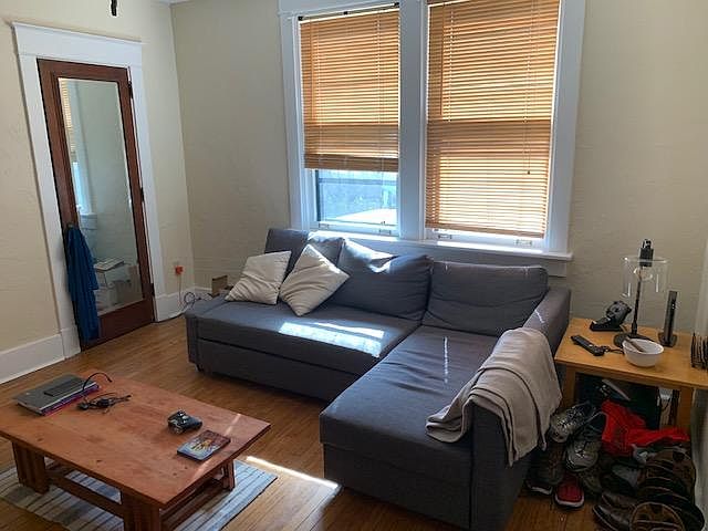 Bright living room with hardwood floors