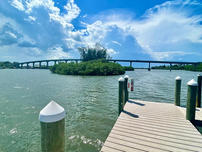 Community dock. Wabasso Bridge in the backdrop.