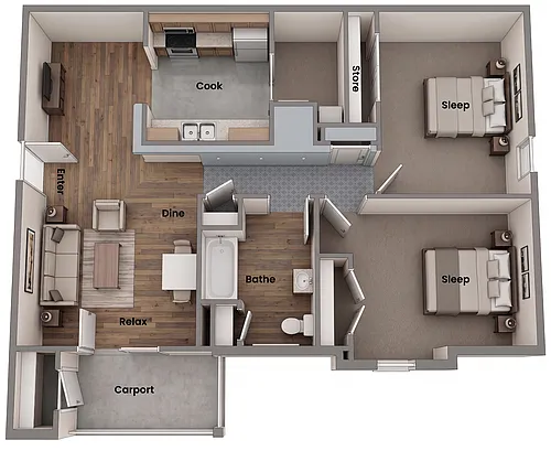 Floor plan Kingsview 2 Bed x 1 Bath