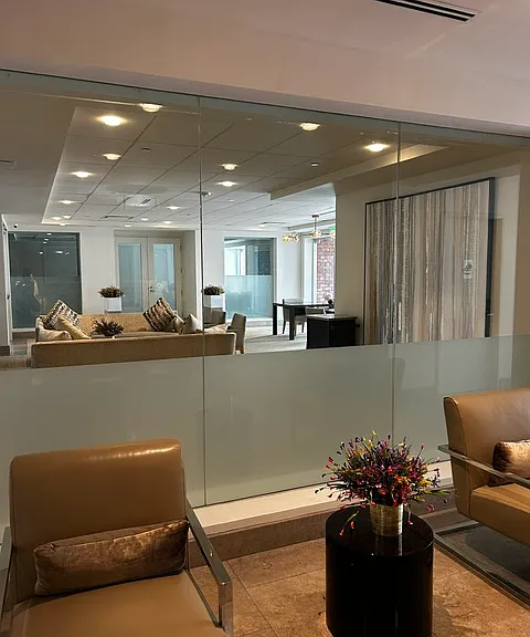 Beyond the window are entertaining rooms, catering kitchen and meeting/studying rooms at the far end.