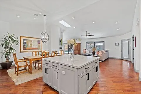Kitchen, Dining and Family Great Room - facing pool in backyard