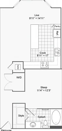 1 BR x 1 BA - B Floorplan 1 BR x 1 BA - B Floorplan