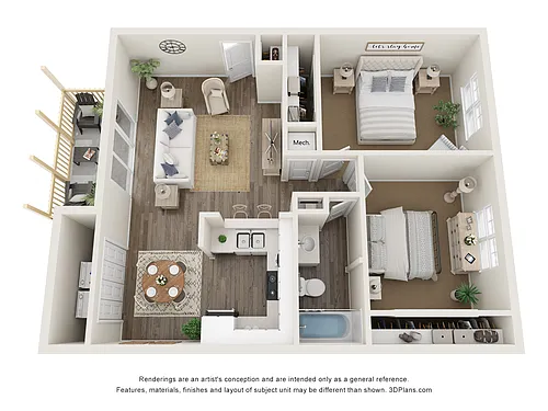 Floor plan Big Sur 2x1 - 880 SQ FT