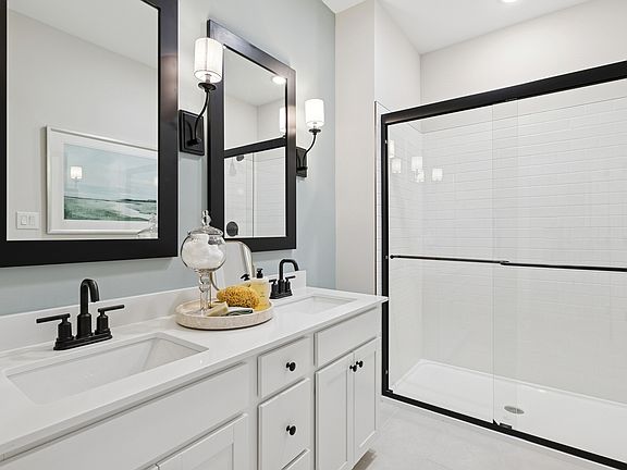 Primary bath with matte black fixtures
