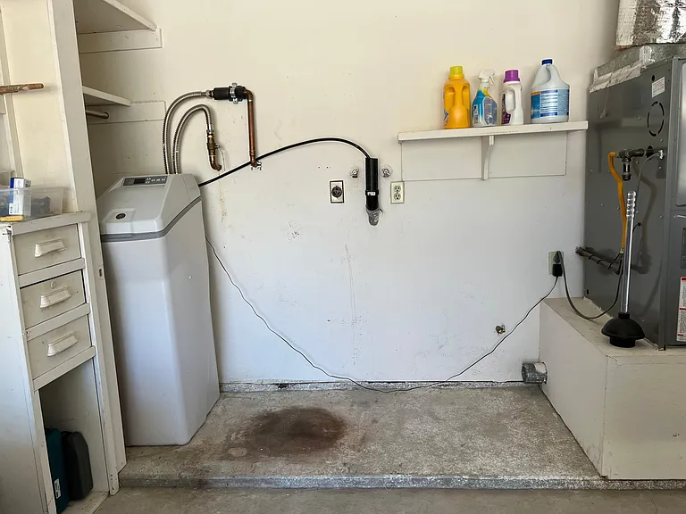 Laundry hookups in garage, water softener