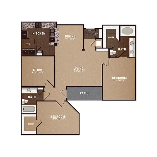 Floor plan B3 2x2 w/study