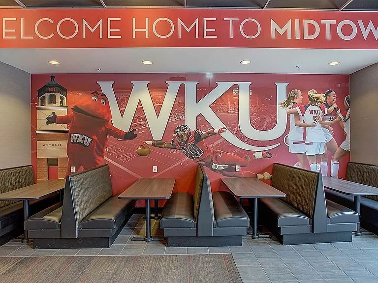 Experience the vibrant energy of Midtown with this inviting dining area.