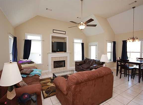 Hearth room which includes a beautiful gas fireplace. 