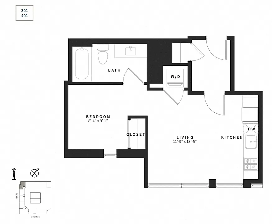 Floor plan Urban 1 Bedroom U6