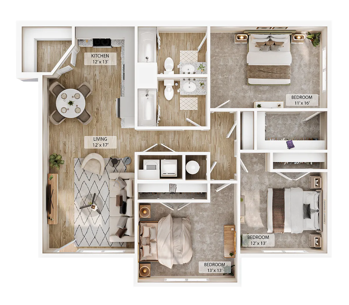Floor plan 3-2BR Horizon Courtyard