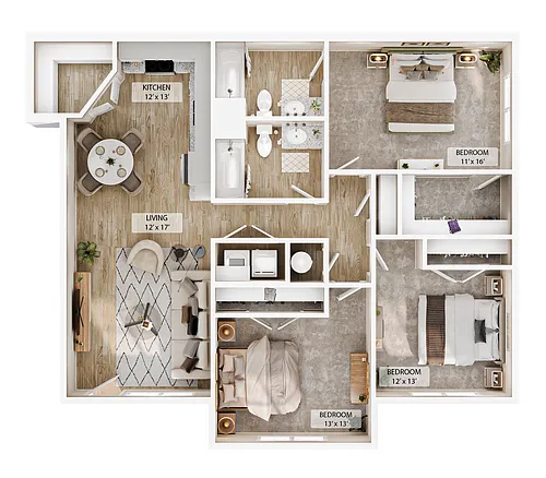 Floor plan 3-2BR Horizon Courtyard