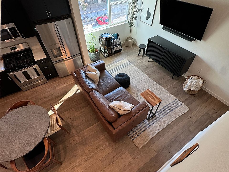 Aerial view of living and dining area