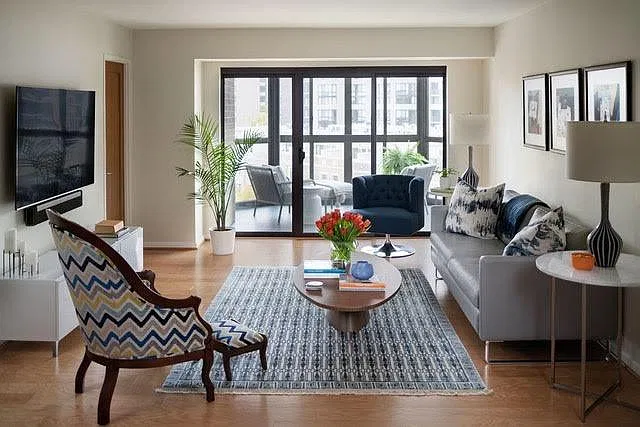 Open living area with city view