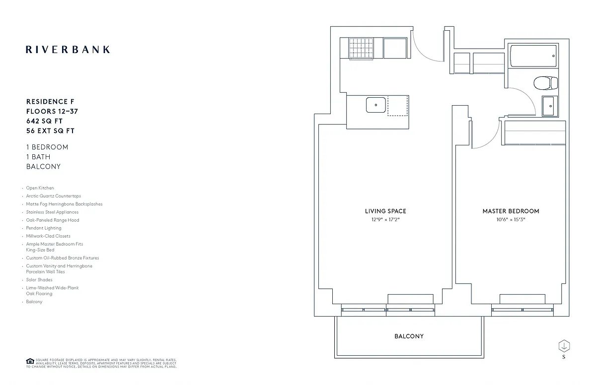 Floor plan F Line Floors 3-37 (1 Bed)