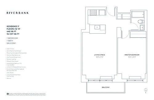 Floor plan F Line Floors 3-37 (1 Bed)