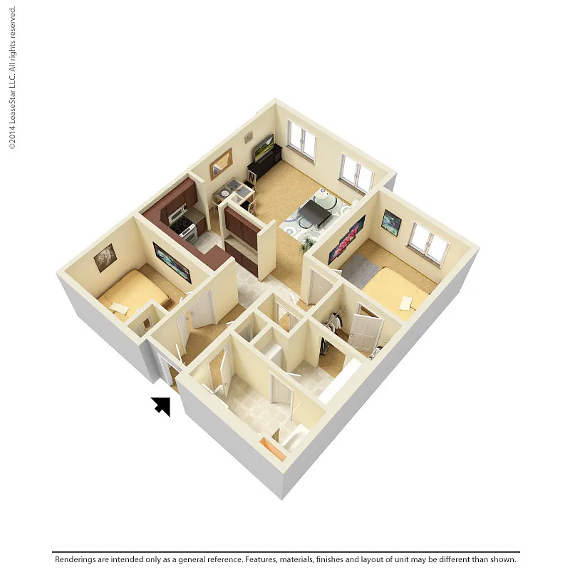 Floor plan 1 Bedroom Den - B1