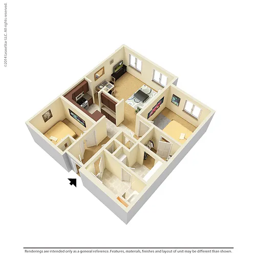 Floor plan 1 Bedroom Den - B1