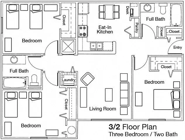 Floor plan Three bedroom Two bathroom 60%