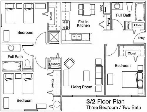 Floor plan Three bedroom Two bathroom 60%