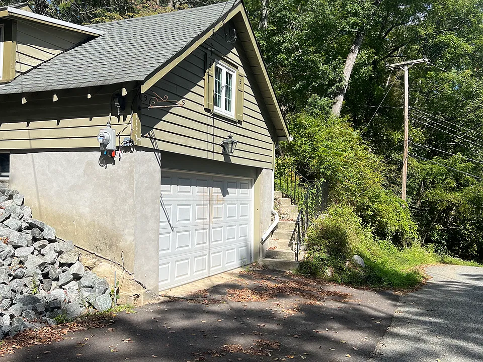 Garage view from street 
Stairs to deck