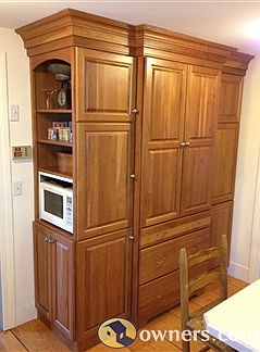 Solid cherry custom pantry unit open display + inside storage
