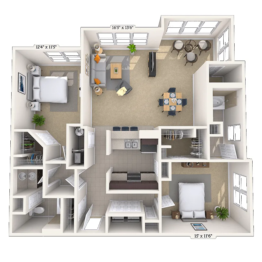 Floor plan Traditional 2x2 1202-1333 SF
