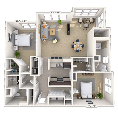 Floor plan Traditional 2x2 1202-1333 SF