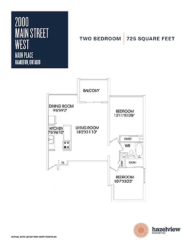 Floor plan 2 Bedroom, 1 Bathroom