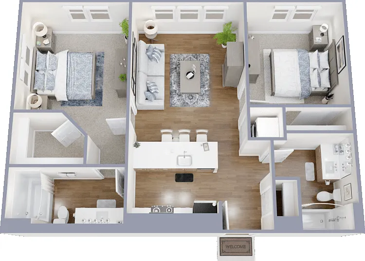 2 Bed 2 Bath Floorplan Diagram
