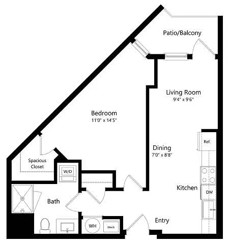 Floor plan A8 | 1 Bed | 1 Bath