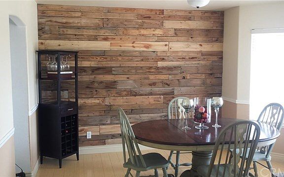 Custom wall in dining/office space.