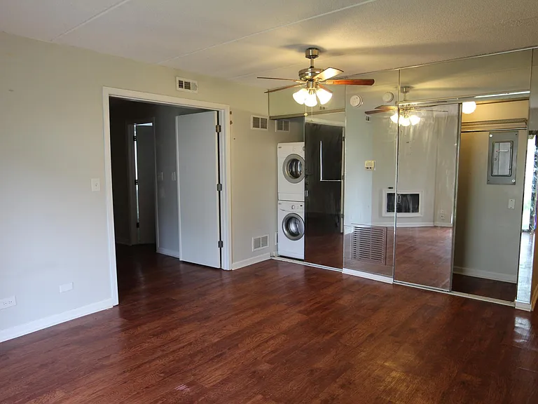 Only the closet space on the right is available. The rest of the closet contains the water heater, the furnace, and the laundry.