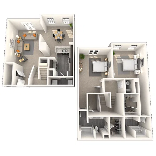 Floor plan Dual Level 2x2.5 1291-1638 SF