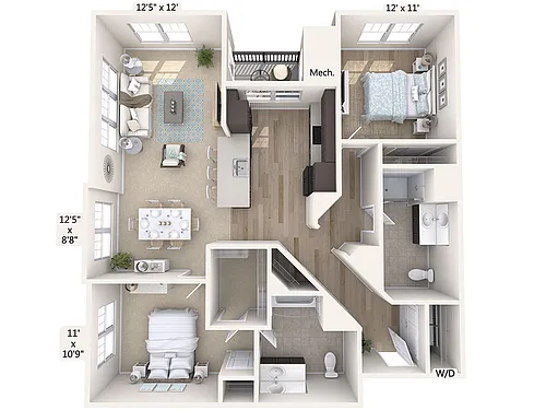 Floor plan B4-HP-1289sf-Black-2