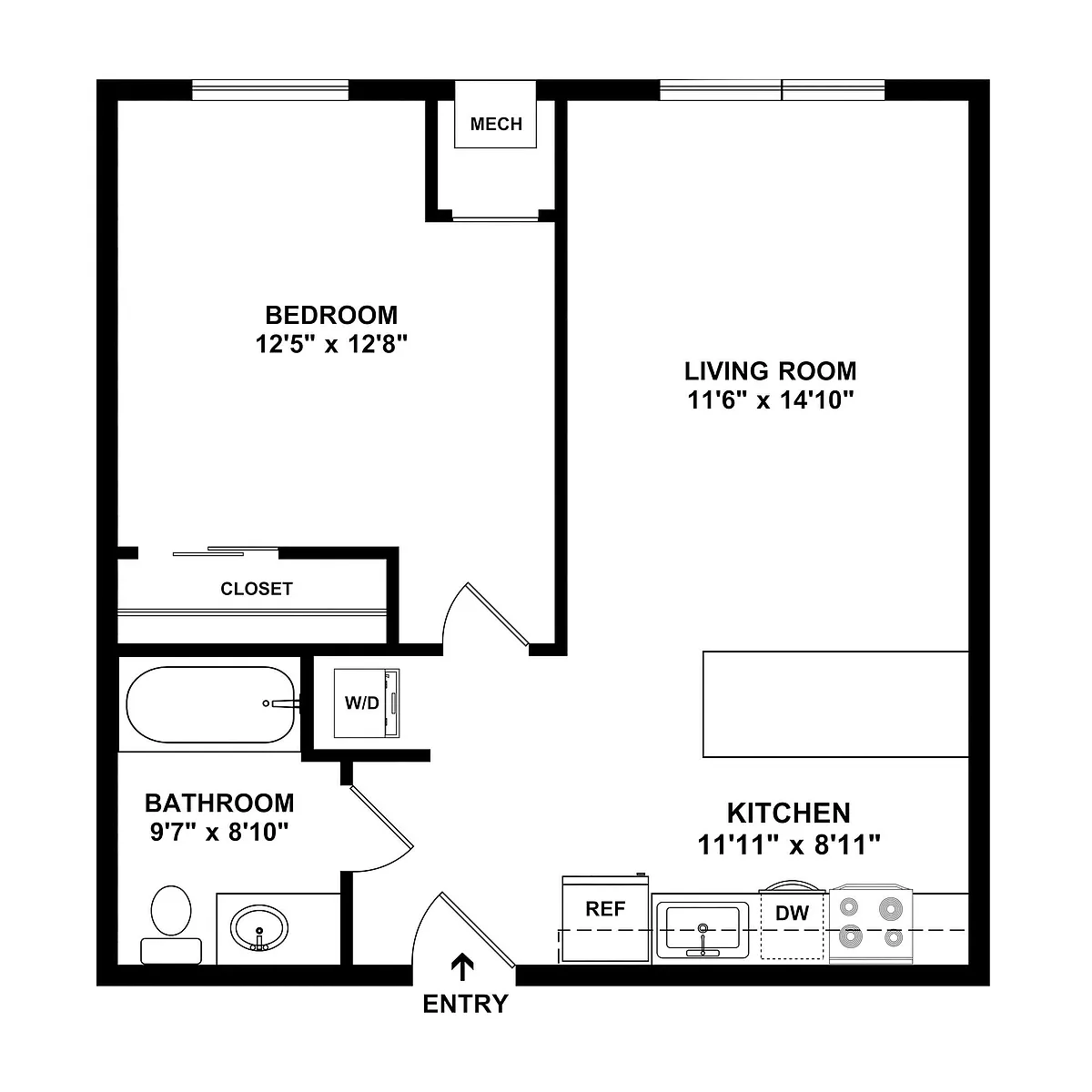Floor plan One Bed B Workforce Housing Unit *